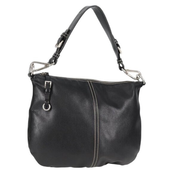 PRADA Shoulder Bag Leather Black Silver Auth - Picture 1 of 16